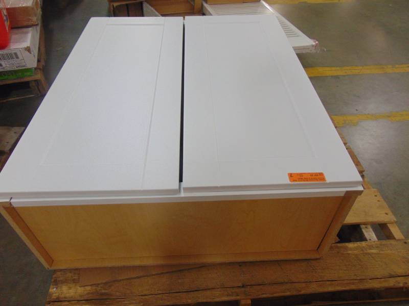 lot 110 image: Hampton Bay Shaker Assembled 30x36x12 in. Wall Kitchen Cabinet in Satin White KW3036-SSW