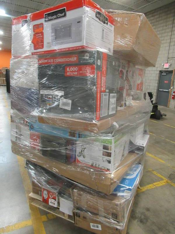 lot 367 image: WHOLESALE MIXED PALLET OF RETURNS - MICROWAVES, AIR CONDITIONERS, SMALL HOUSEWARES, POWER TOOLS AND MORE