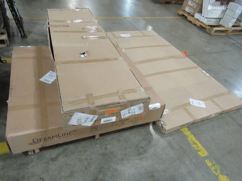 lot 377 image: 3 Piece Dreamline Corner Shower, With Wall, Base and Door.