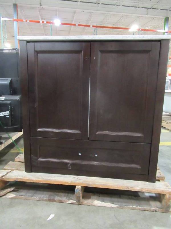 lot 386 image: Home Decorators Collection Claxby 30 in. W Vanity Cabinet in Chocolate With Top. CBBD30-CH.