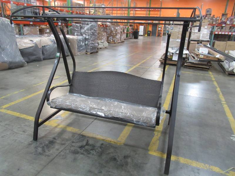 lot 388 image: Garden Treasures Black Porch Swing, GCS00229 - Missing Canopy