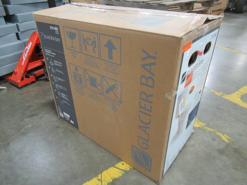lot 400 image: Glacier Bay 2-piece 1.1 GPF1.6 GPF High Efficiency Dual Flush Complete Elongated Toilet in White - Missing Seat