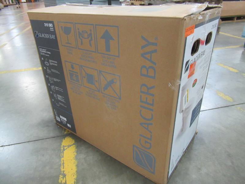 lot 401 image: Glacier Bay 2-piece 1.1 GPF1.6 GPF High Efficiency Dual Flush Complete Elongated Toilet in White - Missing Seat.