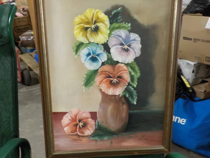 lot 28 image: 21 x 27 Hand Painted Floral by De...