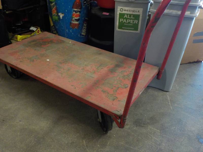 lot 77 image: Metal Cart on Wheels 30 x 5 ft...