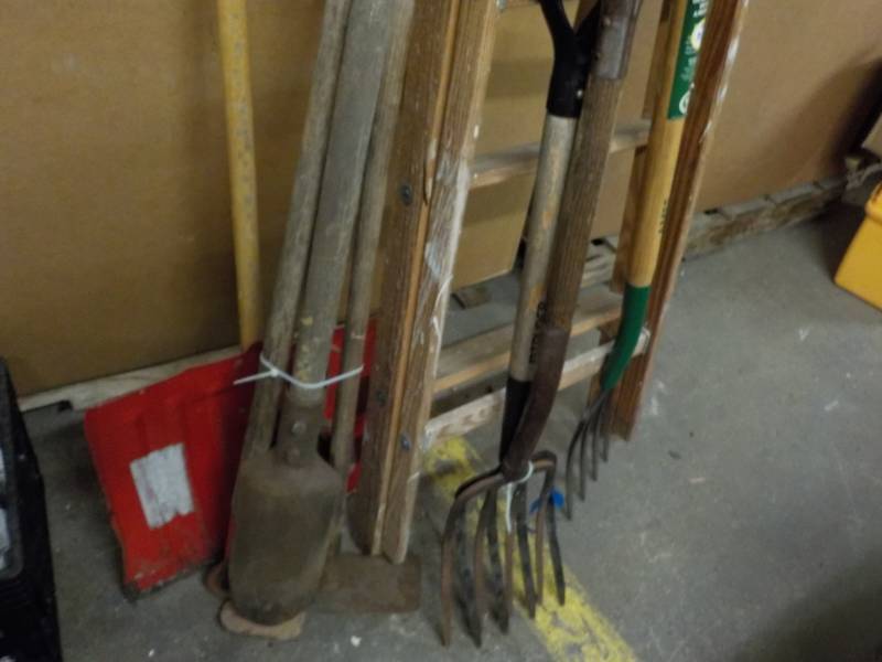 lot 108 image: Wood Ladder and tools see all pict...