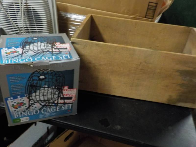 lot 111 image: Wood box and Bingo Cage Set...