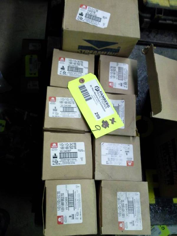 lot 259 image: Lot of (9) Mueller 2C x C x C Tee 2-18 OD Tee W40102 Brass Pipe T-Fittings