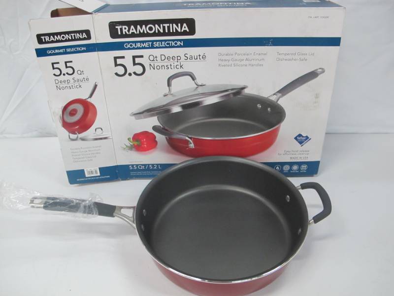 lot 13 image: Tramontina, Gourmet Selection 5.5 Qt Deep Saute Nonstick Pan, Red