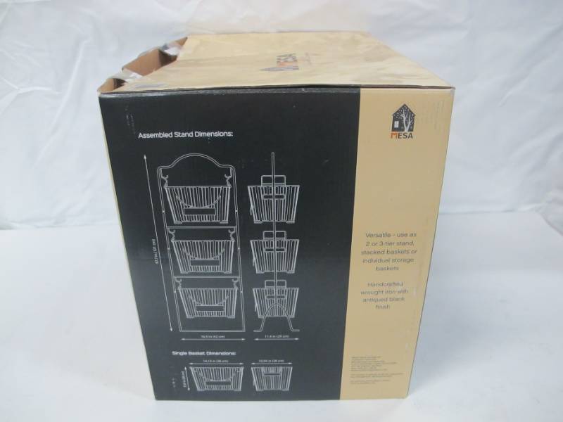 lot 14 image: Mesa 3 Removable Baskets with Adjustable Stand Handcrafted Wrought Iron