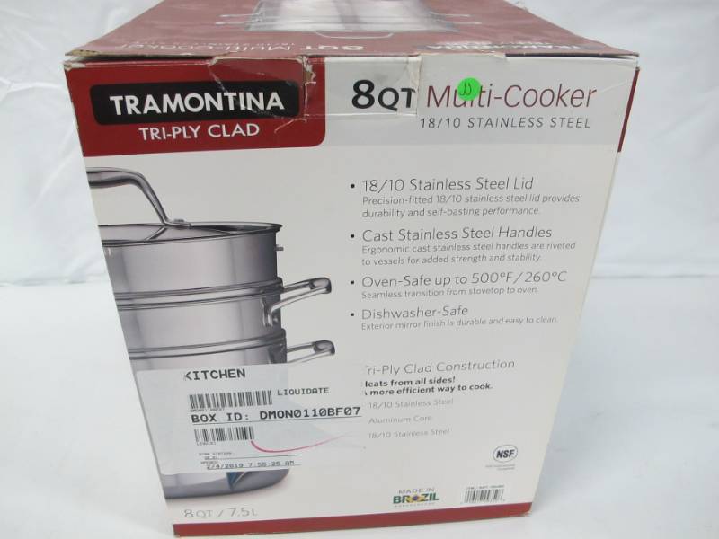 lot 16 image: Tramontina Tri-Ply Clad 8 Qt. Multi-Cooker (4 Pc Set)