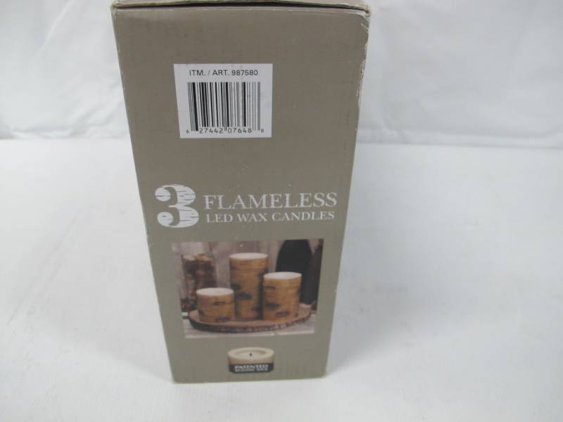 lot 18 image: Tan Birch 3 Flameless LED WAX Candles