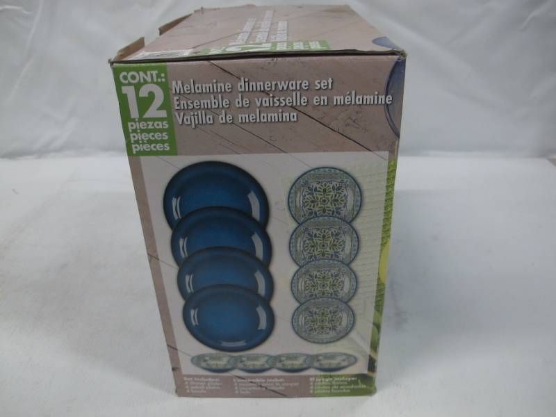 lot 49 image: Melamine 12 Piece Dinnerware Set (Blue Green)