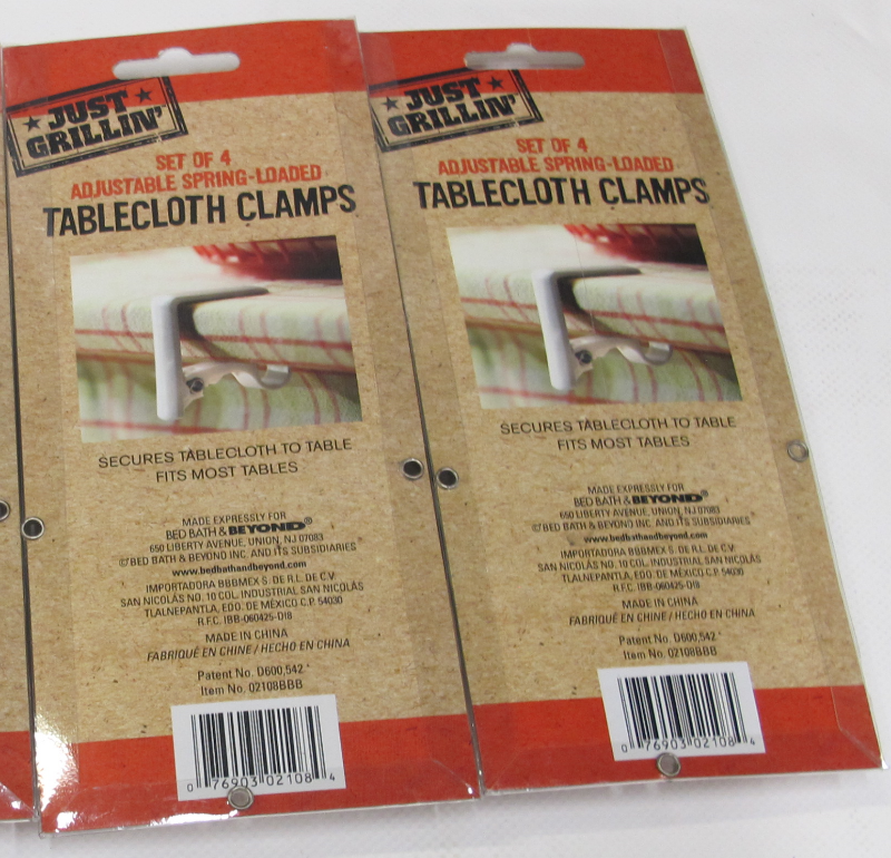lot B28 image: Set of Just Grillin Adjustable Spring Loaded Tablecloth Clamps (4 per pack) - NEW