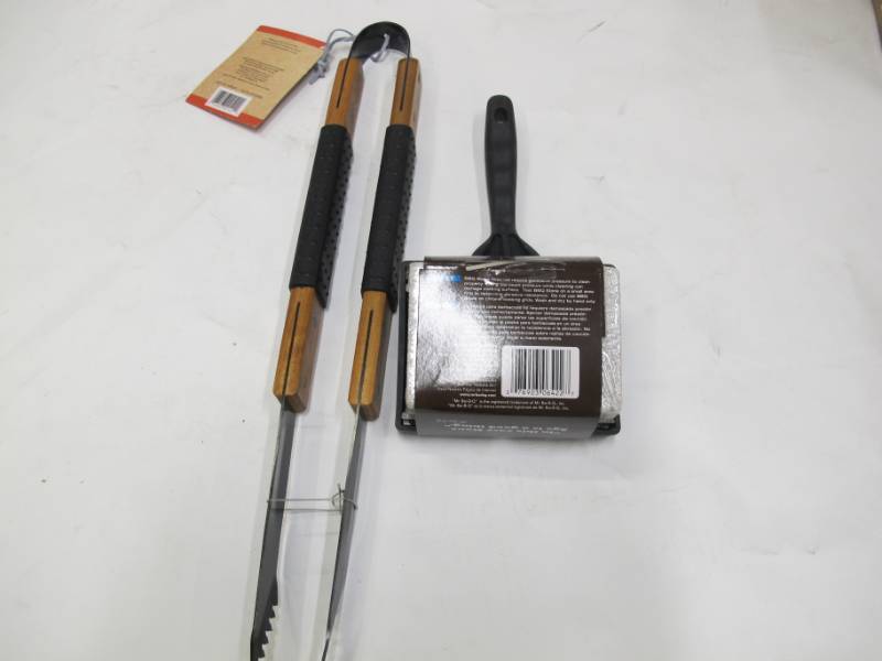lot B58 image: Grill Set - Mr. Bar-B-Q BBQ Stone Cleaner  Just Grillin Sure Grip Tongs - NEW