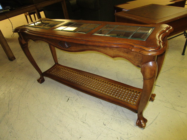 lot 107 image: SOFA TABLE WITH LEADED GLASS INSERT