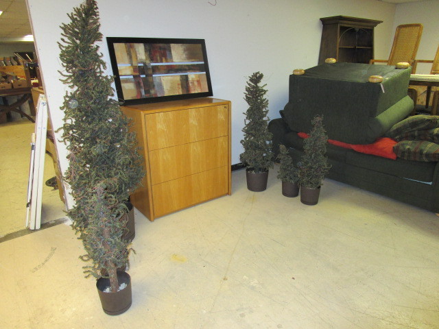 lot 110 image: OAK LATERAL FILING CABINET WITH ABSTRACT ART AND OFFICE TREES