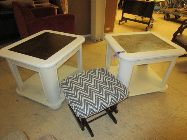 lot 123 image: END TABLES WITH GLIDING OTTOMAN