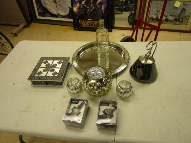 lot 149 image: CHANTAL TEA POT,  WATKINS TRAILMARK BOTTLE,  CANDLE HOLDERS AND BEVERAGE ACCESSORIES