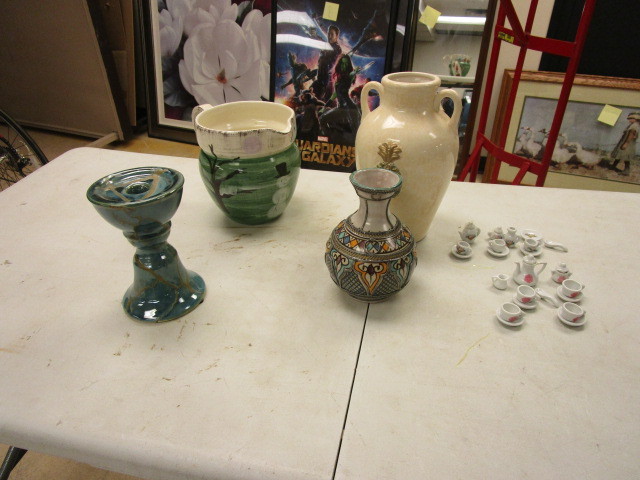 lot 150 image: ZRIKE CERAMIC PITCHER, VASES, INCENSE BURNER AND MINIATURE TEA SETS