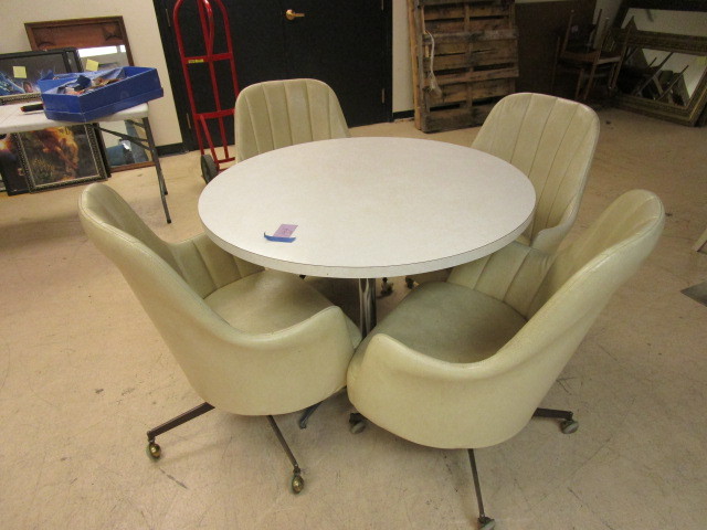 lot 144 image: MID CENTURY ROLLING CHAIRS WITH TABLE