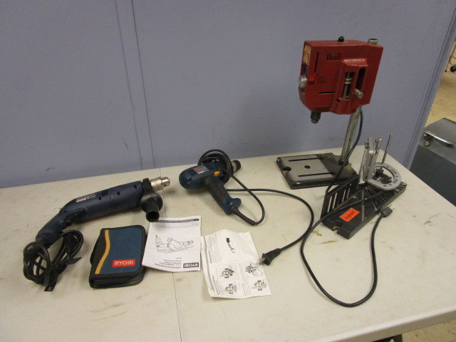 lot 170 image: RYOBI DRILLS AND EDISON BENCH TOP DRILL PRESS