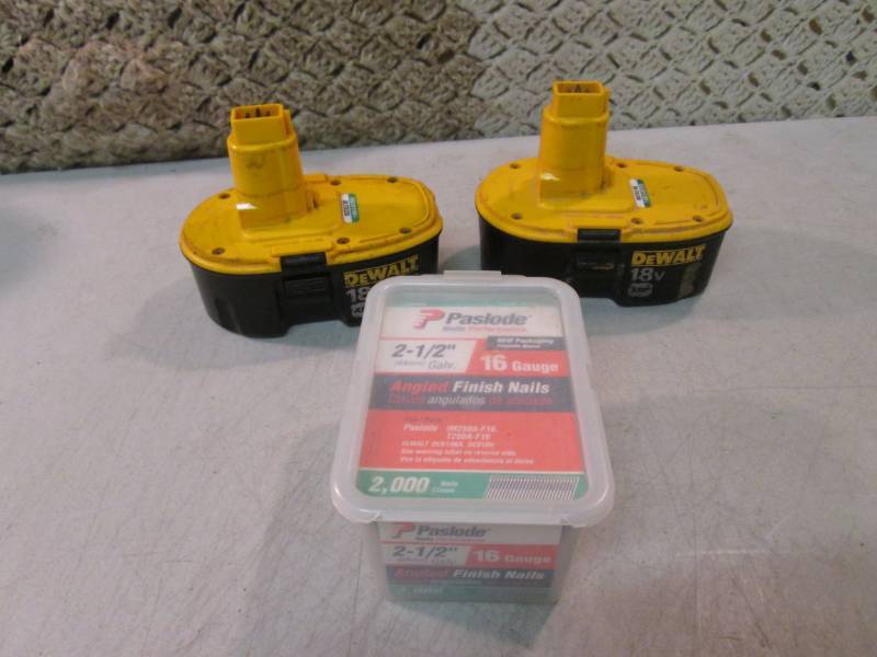 lot 22 image: 2 Dewalt 18V Batteries and Box of P...