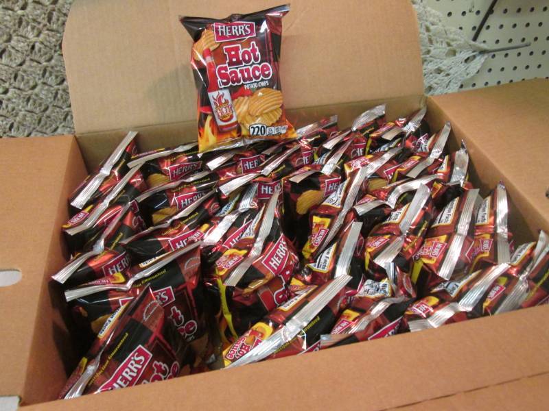 lot 263 image: Case of 30 Bags of Herrs Hot Sauce...