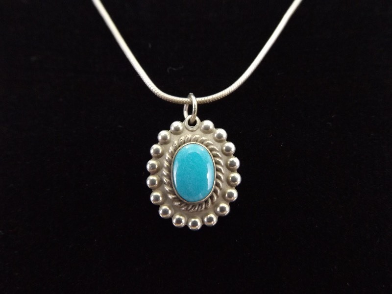 lot 9 image: .925 Sterling Silver Turquoise Cabochon Pendant Necklace