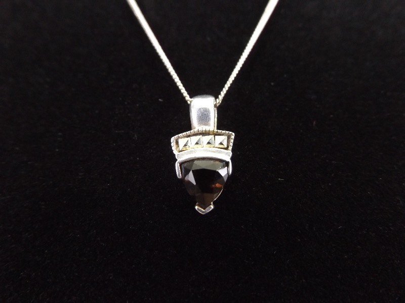 lot 16 image: .925 Sterling Silver Art Nouveau Smokey Quartz Pendant Necklace