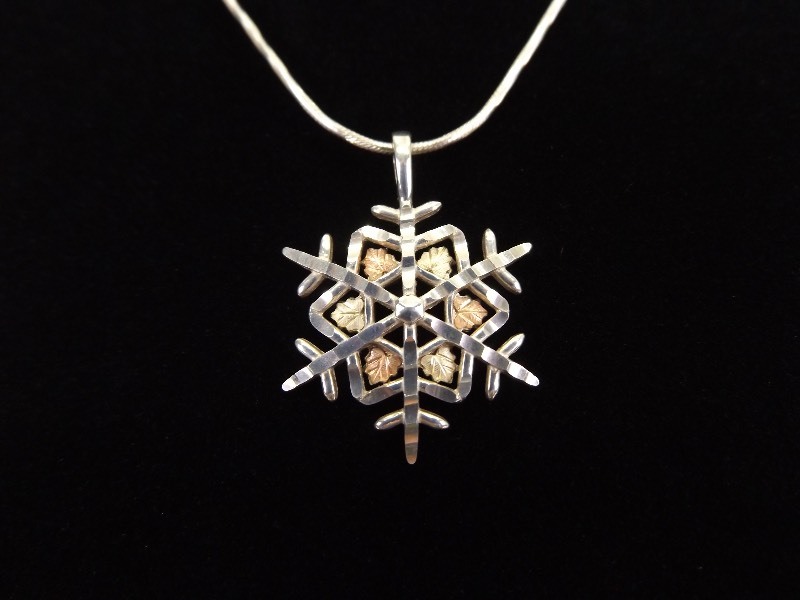 lot 18 image: .925 Sterling Silver 12k Black Hills Gold Snowflake Pendant Necklace