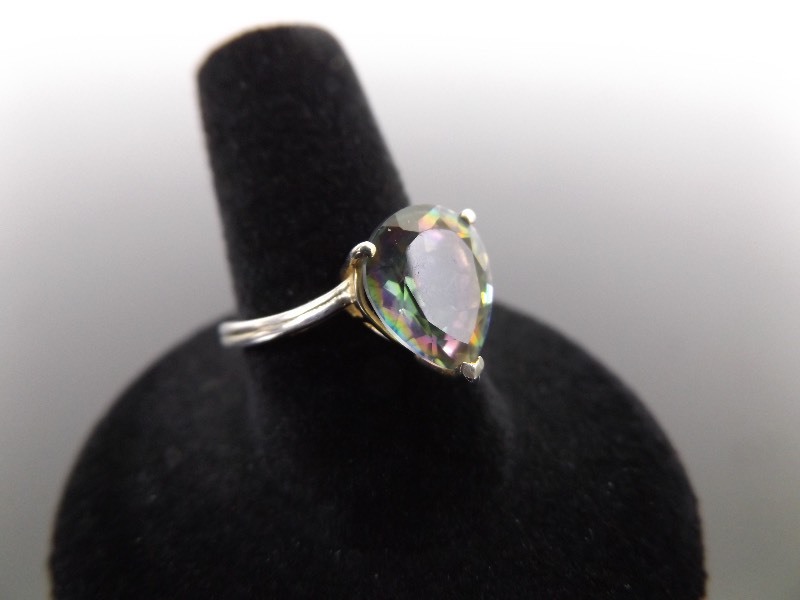 lot 42 image: .925 Sterling Silver Pear Cut Mystic Quartz Ring Size 8.5