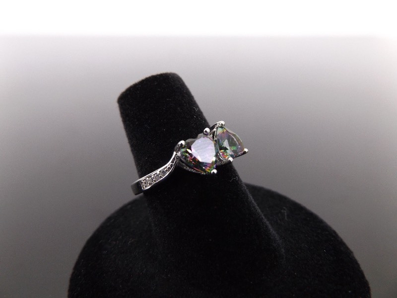 lot 44 image: .925 Sterling Silver Diamond Accented&nbspHeart Cut Mystic Quartz Ring Size 6