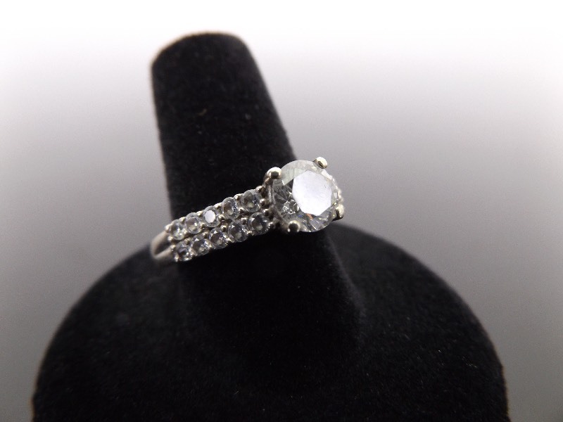 lot 50 image: .925 Sterling Silver Crystal Engagement Ring Size 8.5