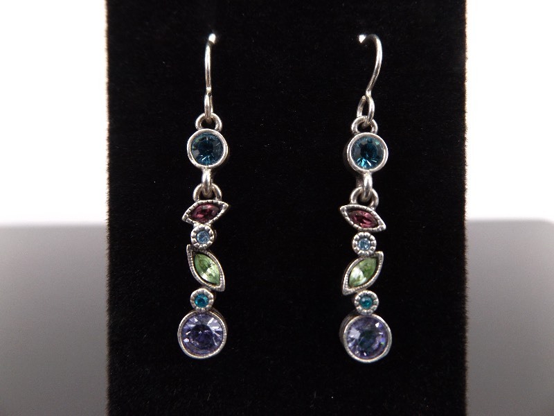 lot 74 image: .925 Sterling Silver Multi Color Crystal Dangle Hook Earrings