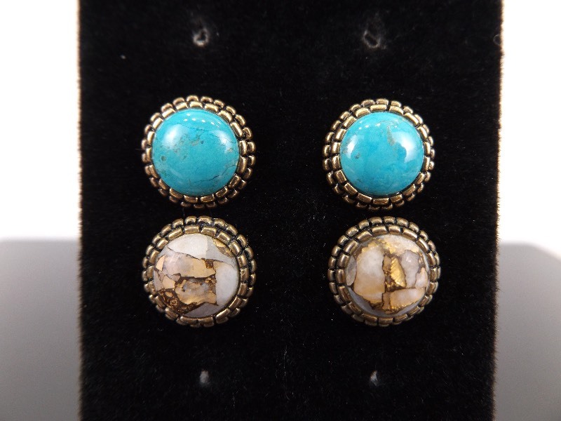 lot 81 image: 2 Sets of .925 Sterling Silver BARSE Stone Cabochon Post Earrings