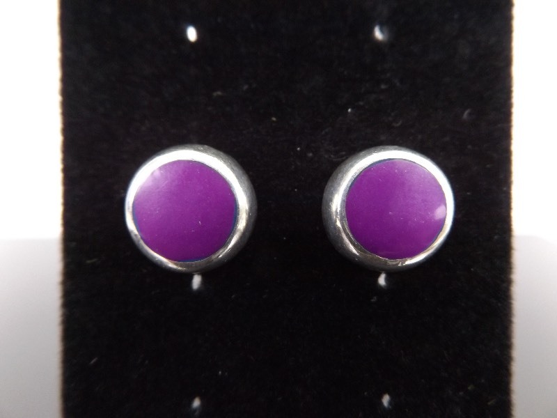 lot 87 image: .925 Sterling Silver Inlayed Purple Enamel Post Earrings