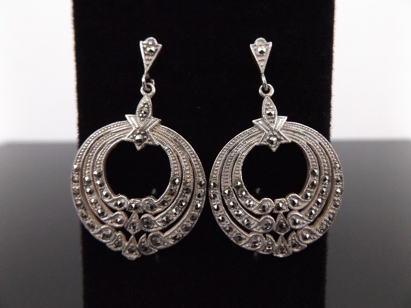lot 93 image: .925 Sterling Silver Art Nouveau Hoop Dangle Earrings