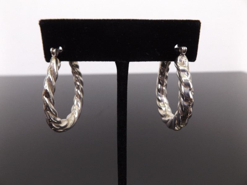 lot 100 image: .925 Sterling Silver Cable Hoop Hook Clasp Earrings