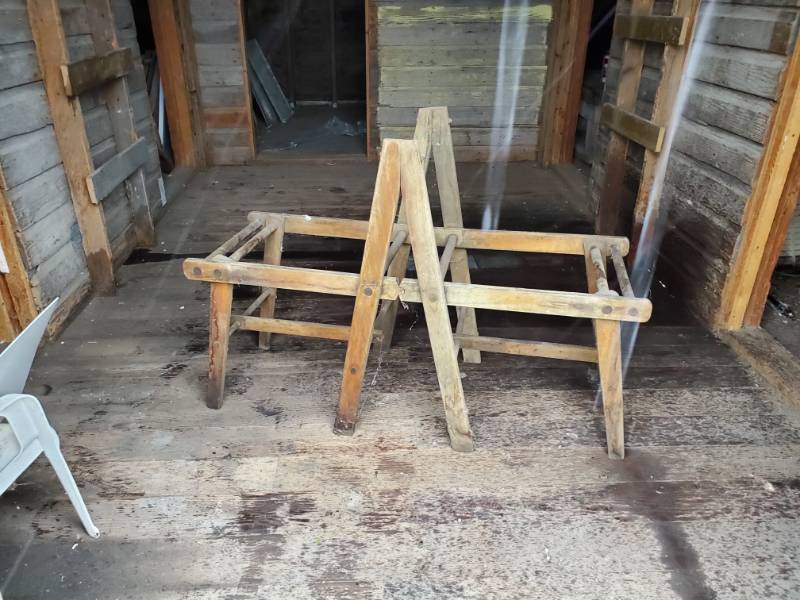 lot 137 image: Vintage double Wood Wash Table Stand