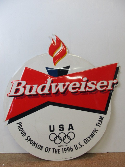 lot 43 image: Metal 1996 Summer Olympics BUDWEISER Beer Sign