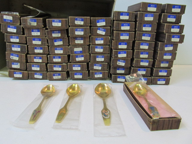 lot 82 image: LARGE Lot of Vintage Mid Century MEKA Denmark Gold Plated Enameled Spoons