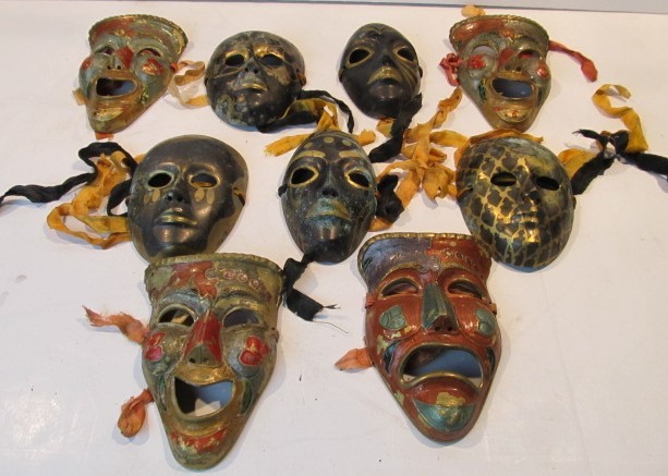lot 71 image: Lot of Vintage Solid Brass Masks