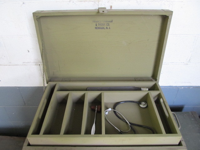 lot 115 image: Nice Vintage Wooden Military Medical Trunk
