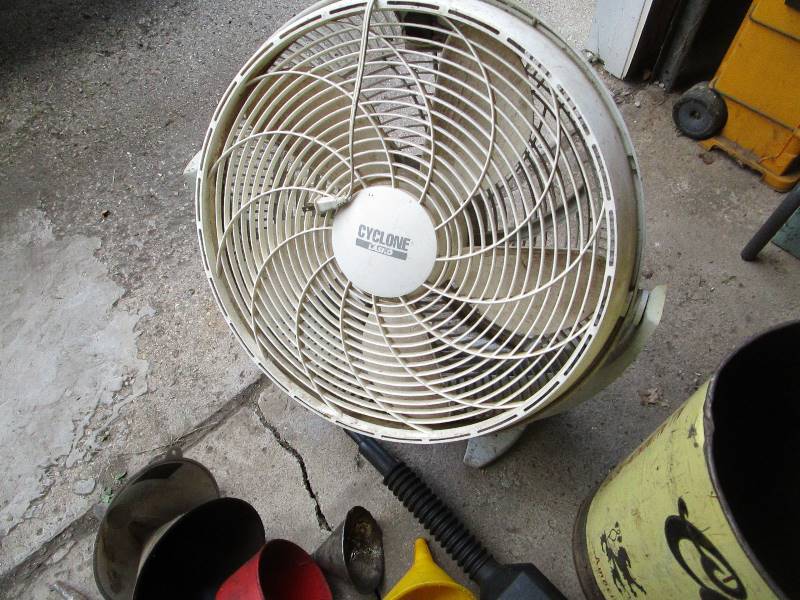 lot 62 image: Fan, Funnels, Garbage Can