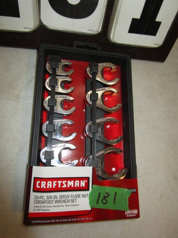 lot 181 image: Craftsman 10 pc 38 Drive Flare Nut Crowfoot Wrench  Set