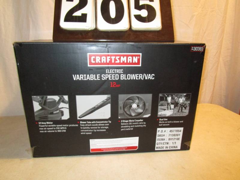 lot 205 image: Craftsman Electric Variable Speed Blower-Vac