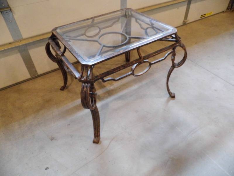 lot 69 image: Metal and Glass End  Table