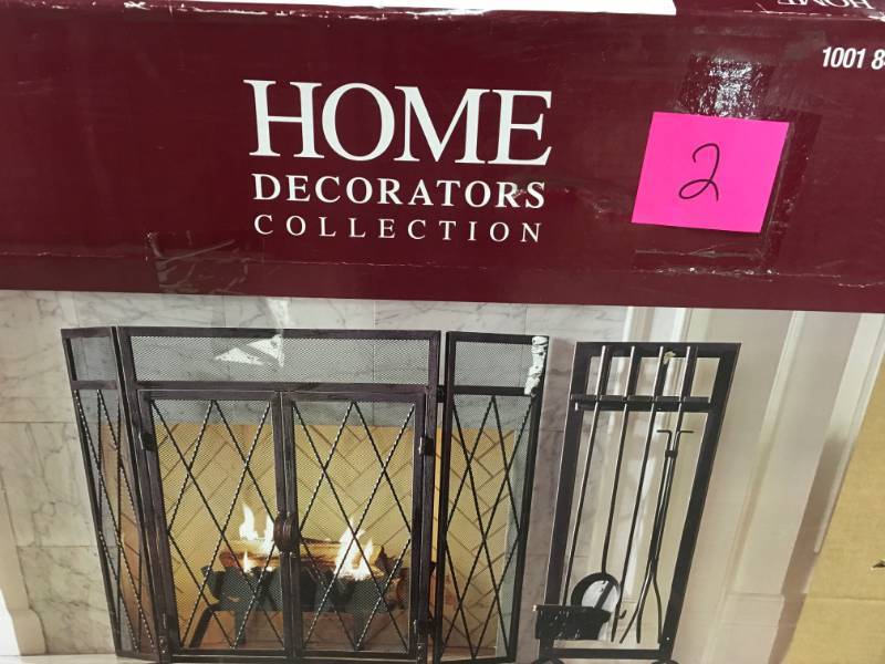 lot 2 image: Home Decorators Collection Kempston Park Oil Rubbed Bronze 3-Panel 50 in. Fireplace Screen with Doors in very good condition