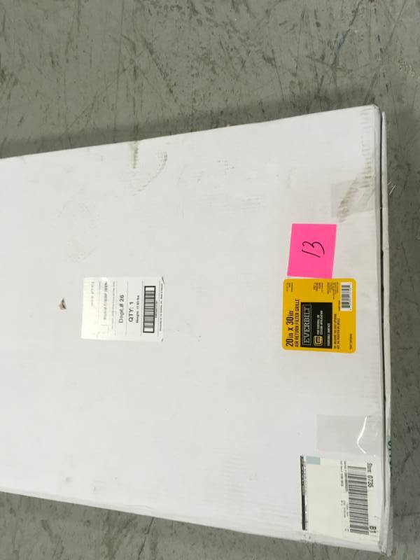lot 13 image: Everbilt 20 in. x 30 in. White Return Air Filter Grille in very good condition
